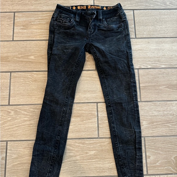 ROCK REVIVAL ANAIS SZ 24 SKINNY EMBROIDERED BLACK DENIM JEANS - Picture 2 of 16